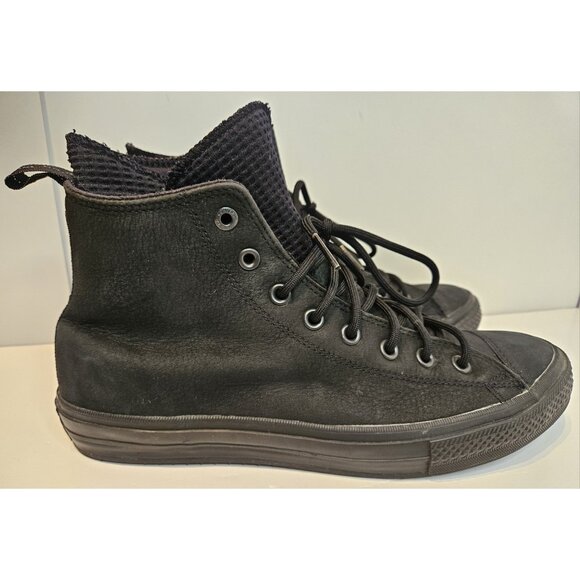 Size 11 - Converse Chuck Taylor All Star Waterproof High Top Leather All Black - Picture 2 of 12